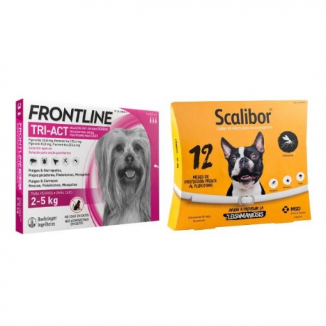 Pack Super Protection : Collier Scalibor 48 cm + Frontline Tri-Act 3 pipettes (2-5 kg) petits chiens