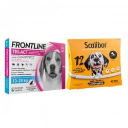 Pack Super Protection : Collier Scalibor 65 cm + Frontline Tri-Act 3 pipettes (10-20 kg) chiens de taille moyenne