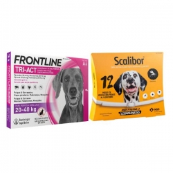 Pack Super Protection : Collier Scalibor 65 cm + Frontline Tri-Act 3 pipettes (20-40 kg) chiens taille grande