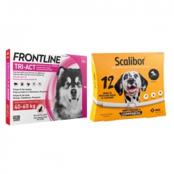 Pack Super Protection : Collier Scalibor 65 cm + Frontline Tri-Act 3 pipettes (40-60 kg) chiens taille géant