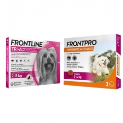 Pack Super Protection : Frontpro Comprimés Mâchables 2-4kg + Frontline Tri-Act 3 Pipettes (2-5kg) chiens Mini