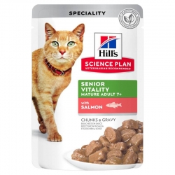 Hills Science Plan Senior Vitality Mature Adult 7+ alimento para gatos sabor salmón (pouch)