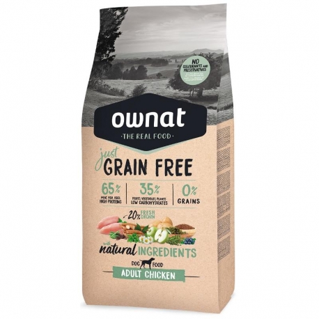 Croquettes pour Chiens Ownat Just Grain Free Adult avec Poulet