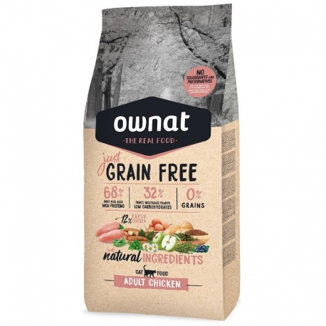 Croquettes pour Chats Ownat Just Grain Free Adult avec Poulet