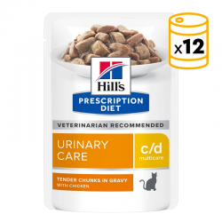 Pack x12 Hills Feline c/d. Environ 85 g. pour chats au poulet
