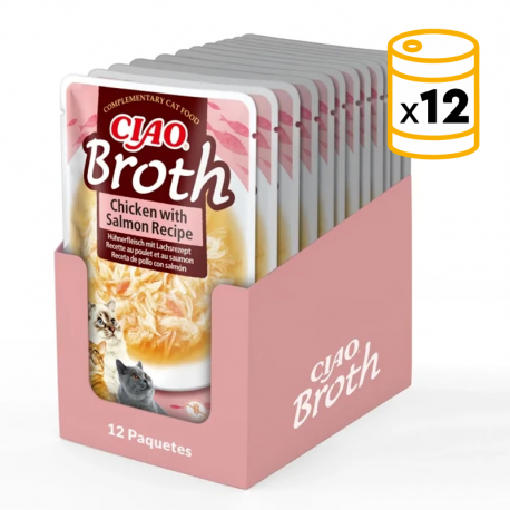 Ciao para gato adulto de Caldo de pollo y Salmón 12x40gr