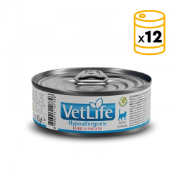 Pack de latas Farmina Vet Life Hypoallergenic Pork & Potato para gato con Cerdo