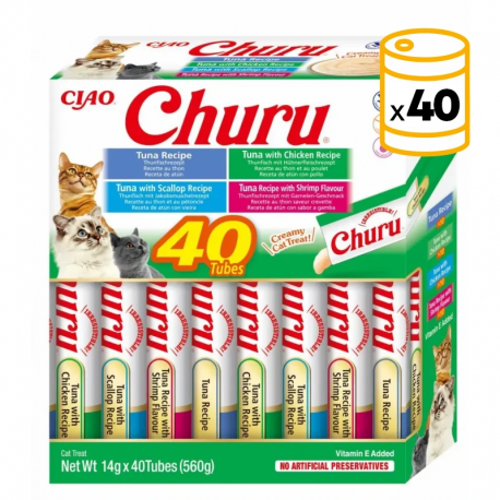 Pack Churu para gato adulto Pure Mix de Atún Con Marisco 40x14gr