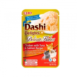 Churu Dashi Delight Flakes Comida Húmeda en Caldo con Pollo Atún y Salmón